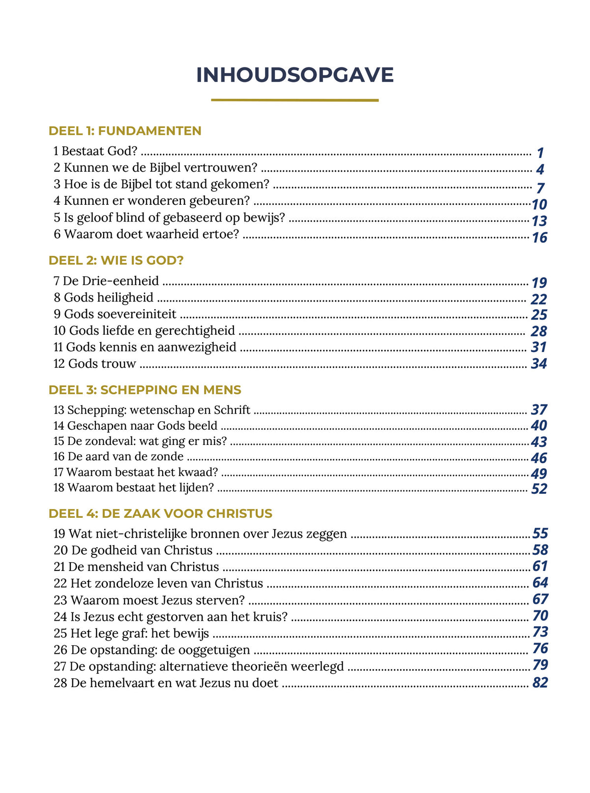 De inhoudsopgave: deel 1 tot 4
